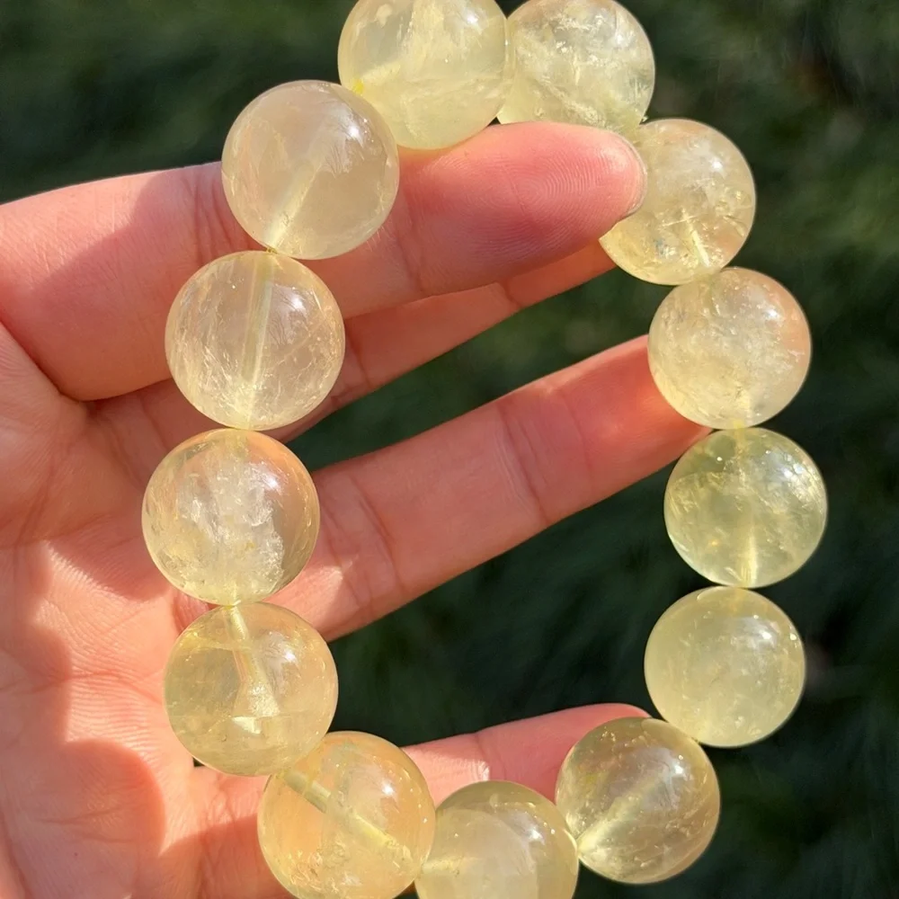 17mm stretchable chunky lemon quartz‎ bracelet 1060
